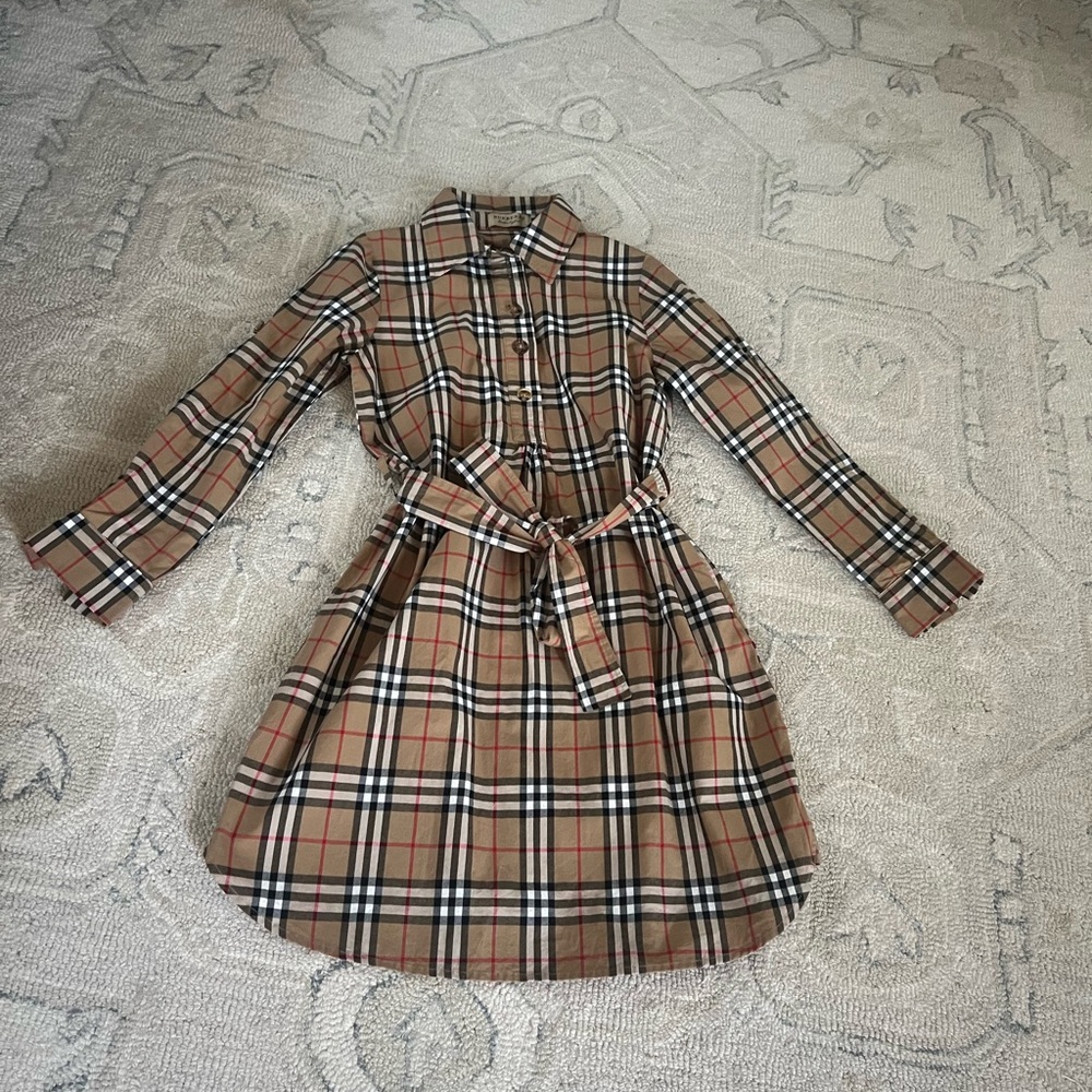 Burberry Beige Plaid Long Sleeve Dress